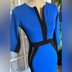 HOMEYEE  Vintage Contrast Color Blue/Black, Midi Dress. Sz:4/S.